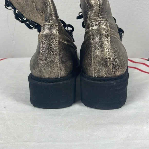 Free People Leather Gold Distressed Lace Up Boots Size 6 - Picture 6 of 6